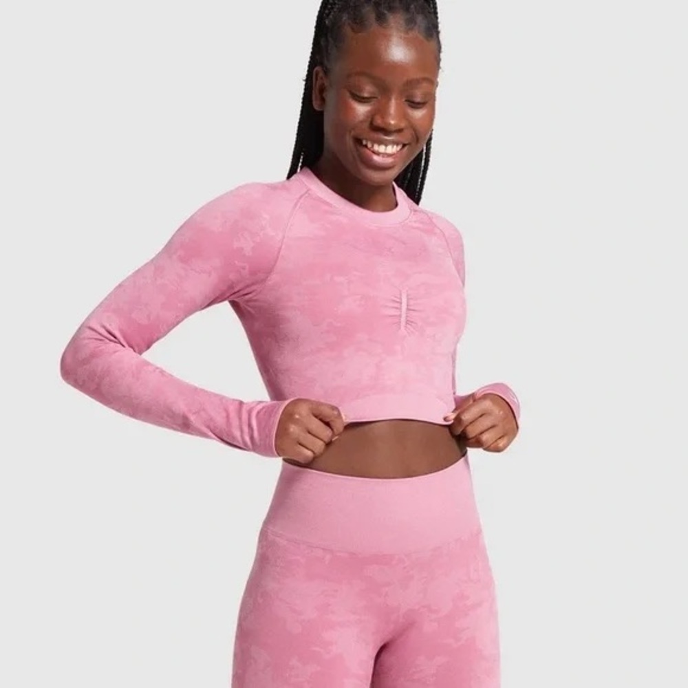 Pink Long Sleeve camo Gymshark top